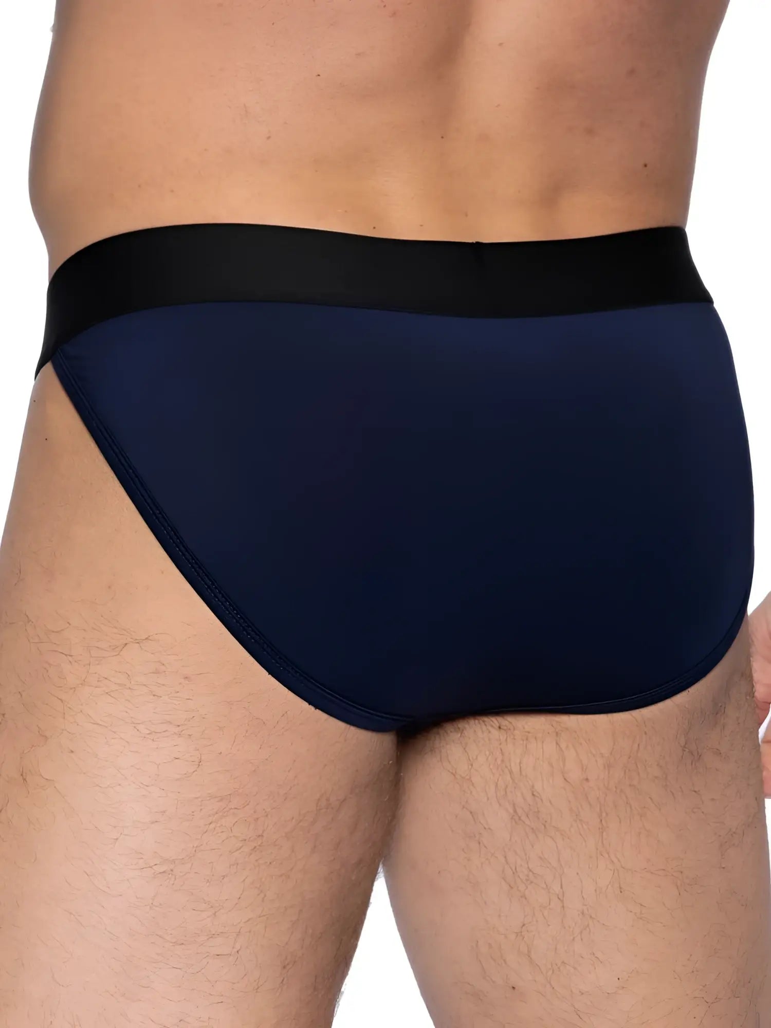 Navy blue BIKE Athletic BAS331 active jock briefs with black elastic waistband designed for athletic support