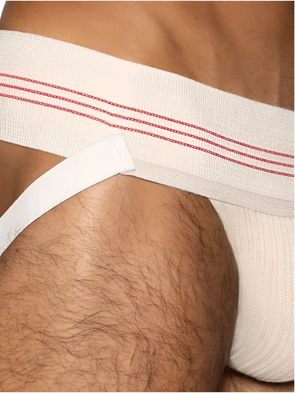 White athletic brief bike athletic bas333 classic retro with red stitched stripes on vintage cream waistband