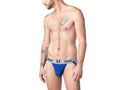 Blue bike classic jockstrap athletic briefs with gray waistband featuring bike logo and brand emblem