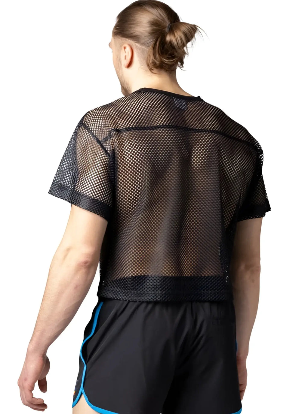 Bike practice jersey black mesh short-sleeved top with solid black band at hem for active wear
