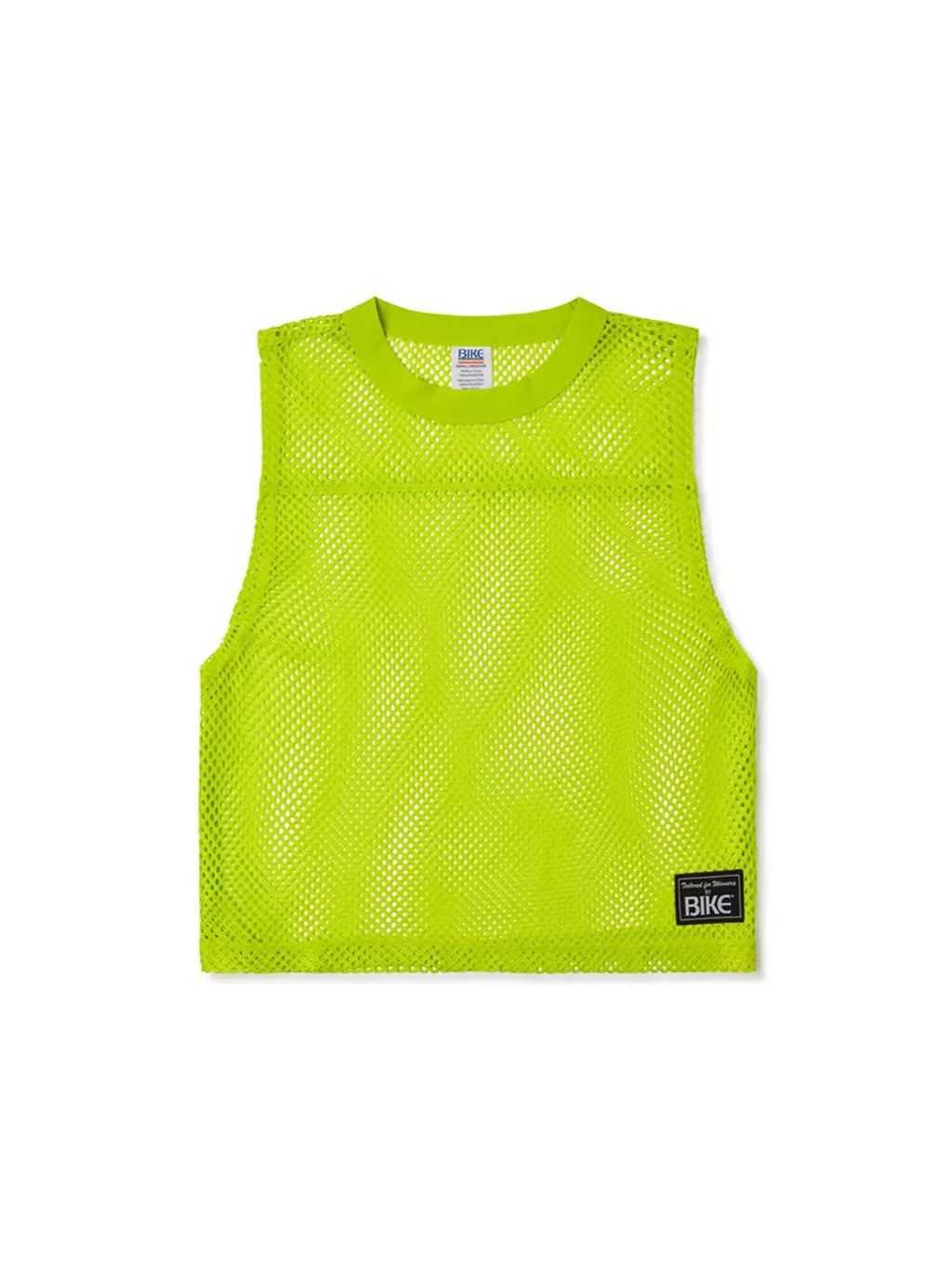Bright neon green mesh tank top with a black bike patch on the lower right side from Bike sleeveless practice jersey