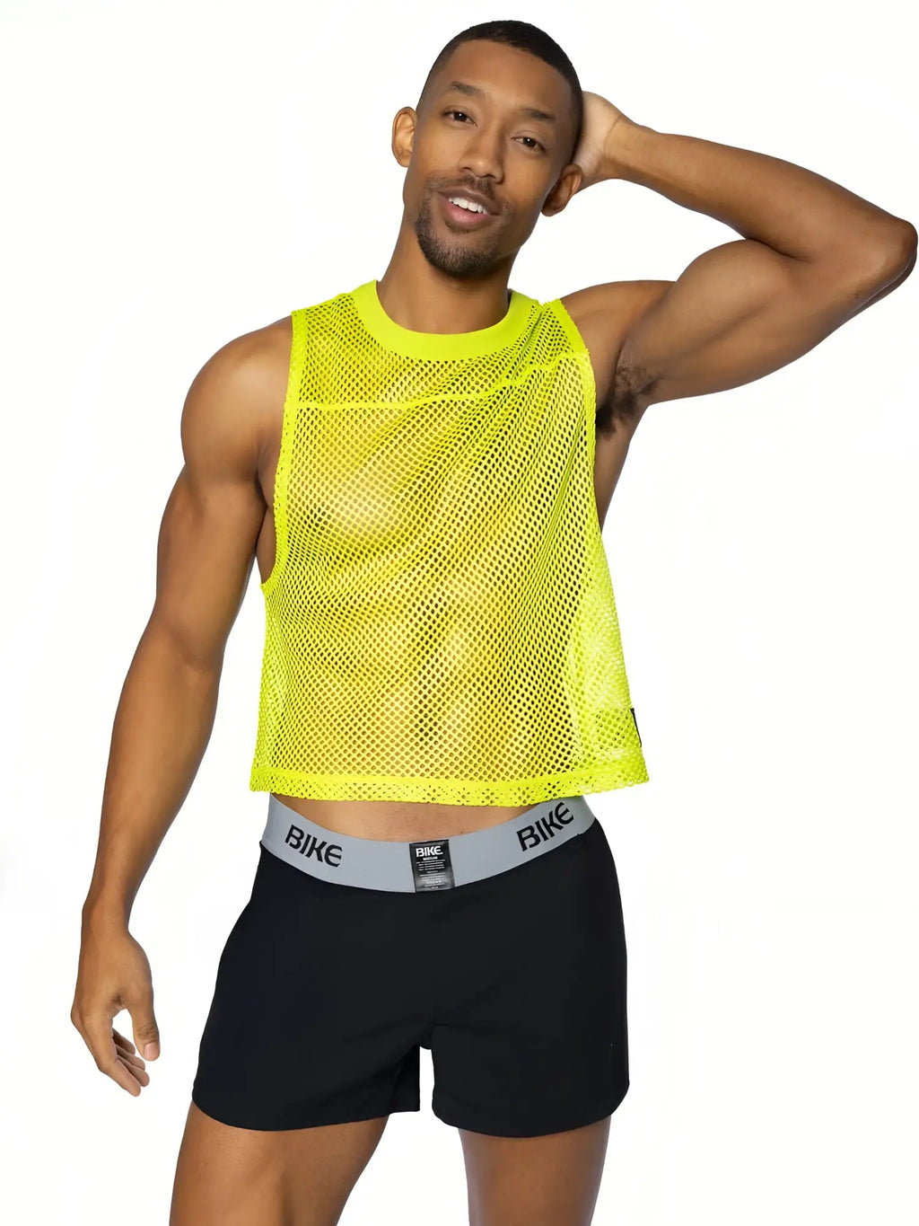 Bright neon yellow Bike sleeveless practice jersey tank top made of breathable mesh for cycling and sports activities