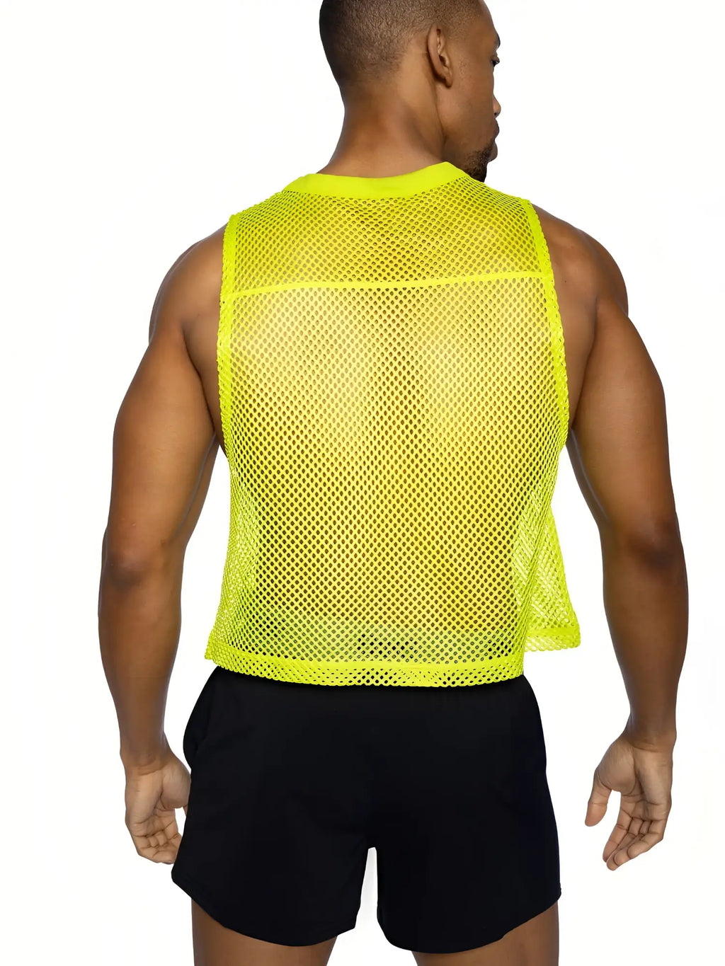 Bright neon yellow bike sleeveless practice jersey made of breathable mesh for cycling and workout use