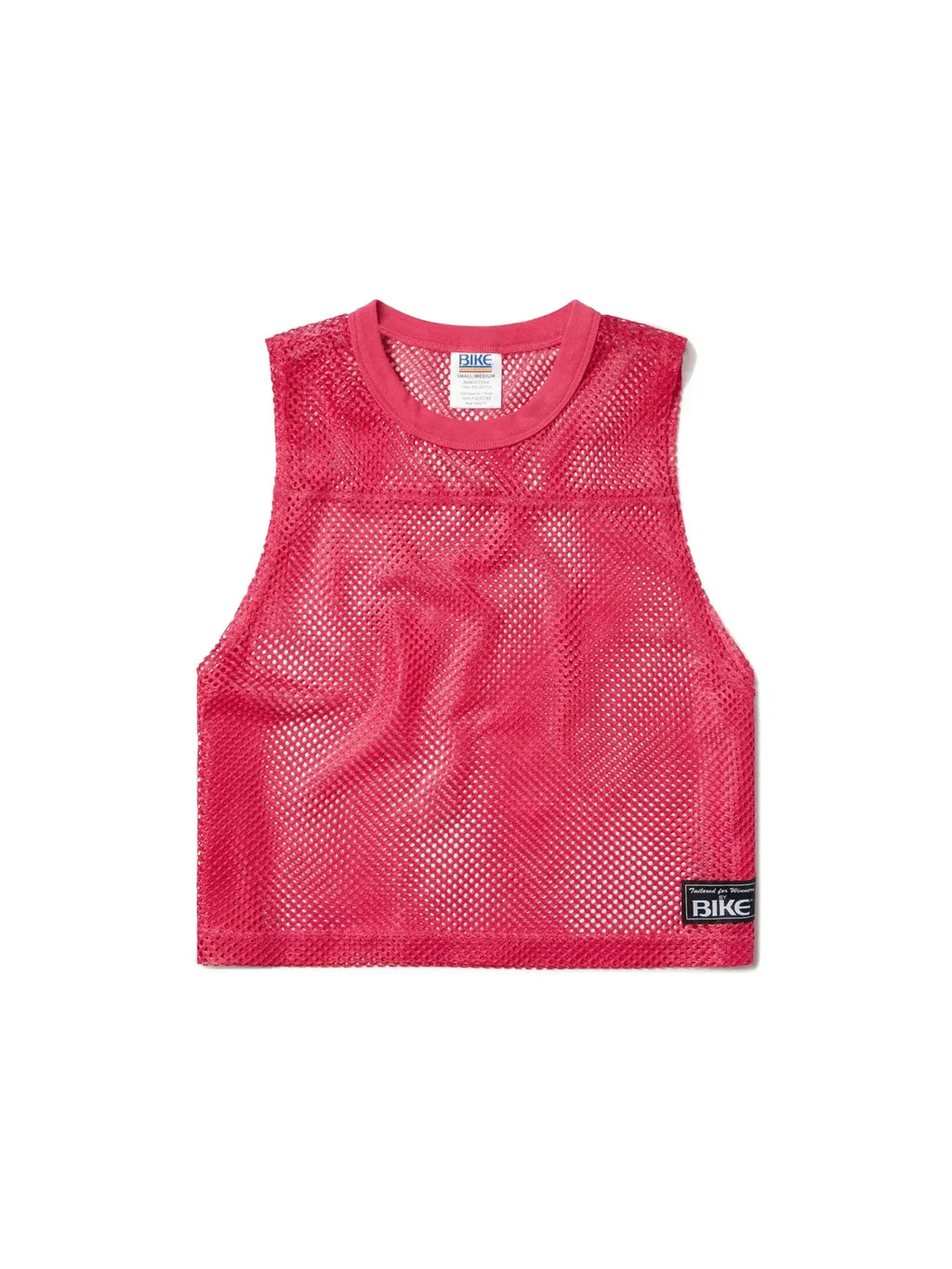 A vibrant pink mesh sleeveless practice jersey with ribbed neckline and small black label by Bike
