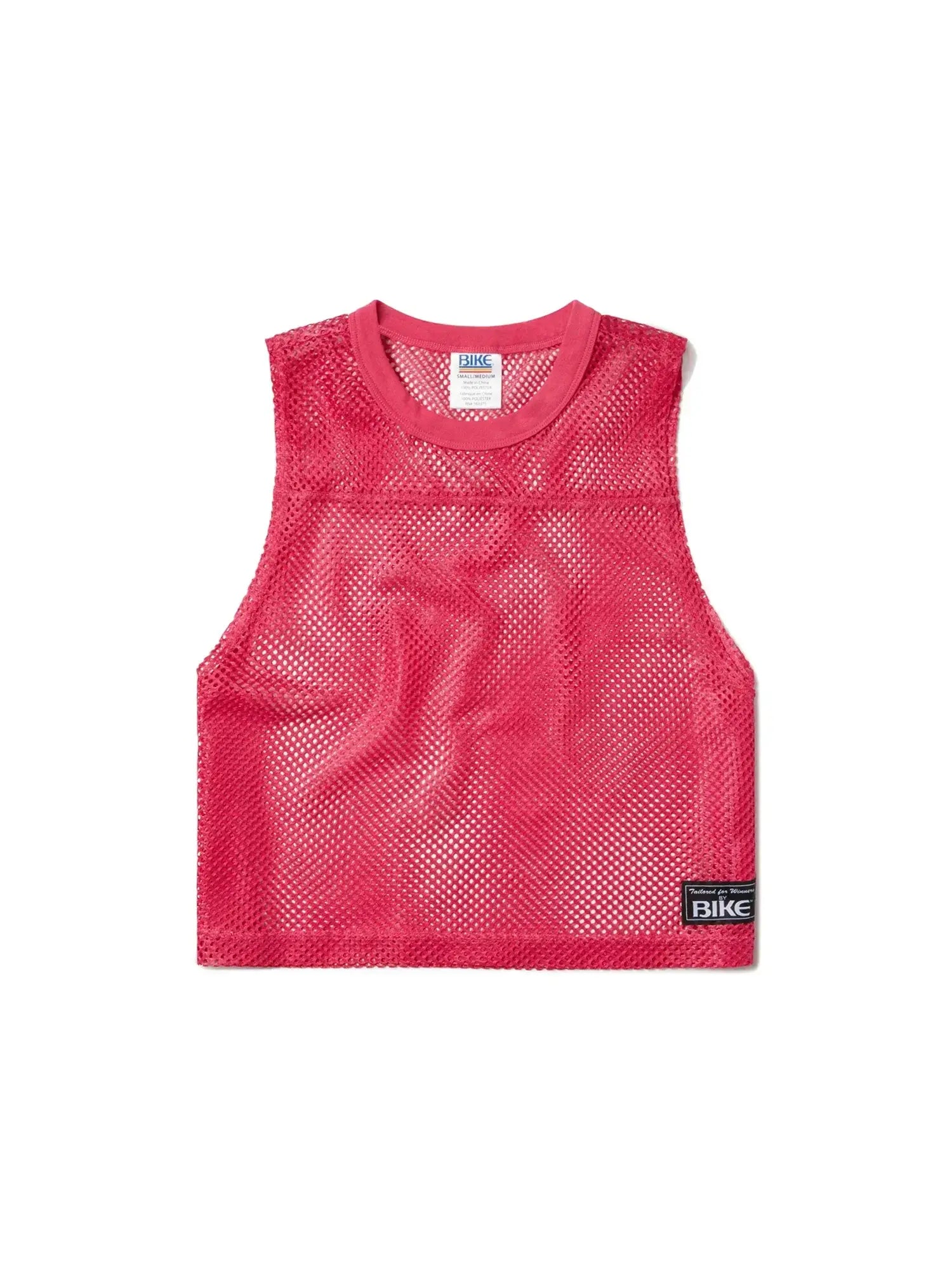 A vibrant pink mesh sleeveless practice jersey with ribbed neckline and small black label by Bike