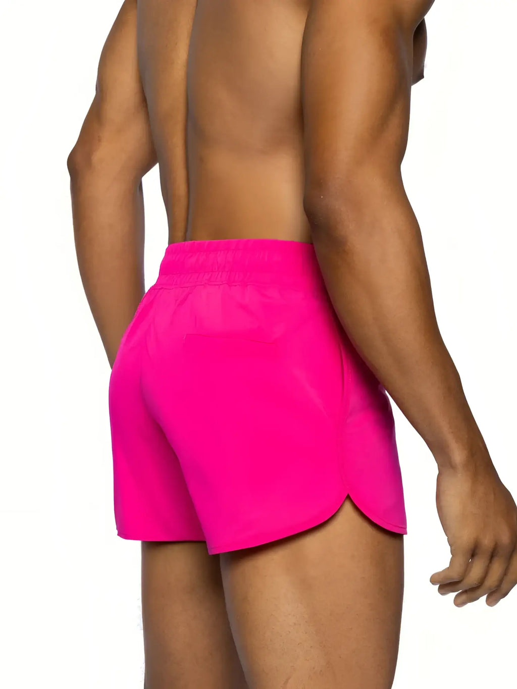 Bright pink bike® track short with scalloped hem and elastic waistband designed for athletic wear