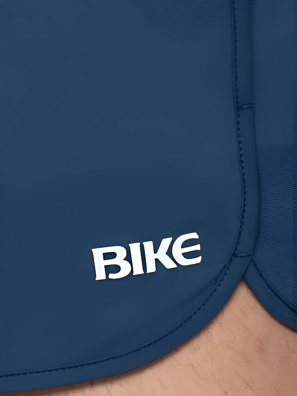 Dark blue Bike Track Short featuring white embroidered bike logo on the side made for athletic use