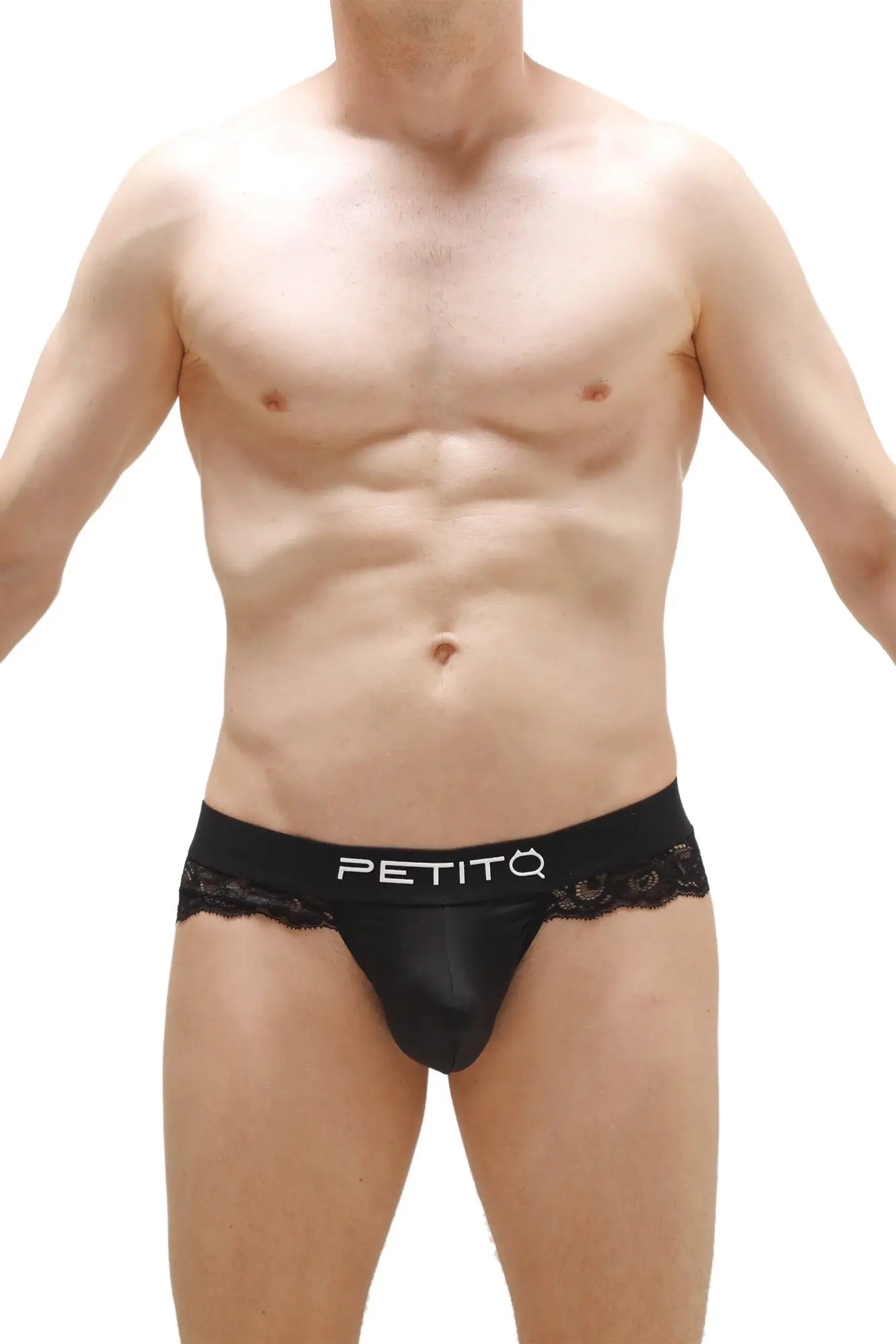 Black lace-trimmed bikini Blécourt briefs with a sleek satin finish designed for elegant lingerie wear