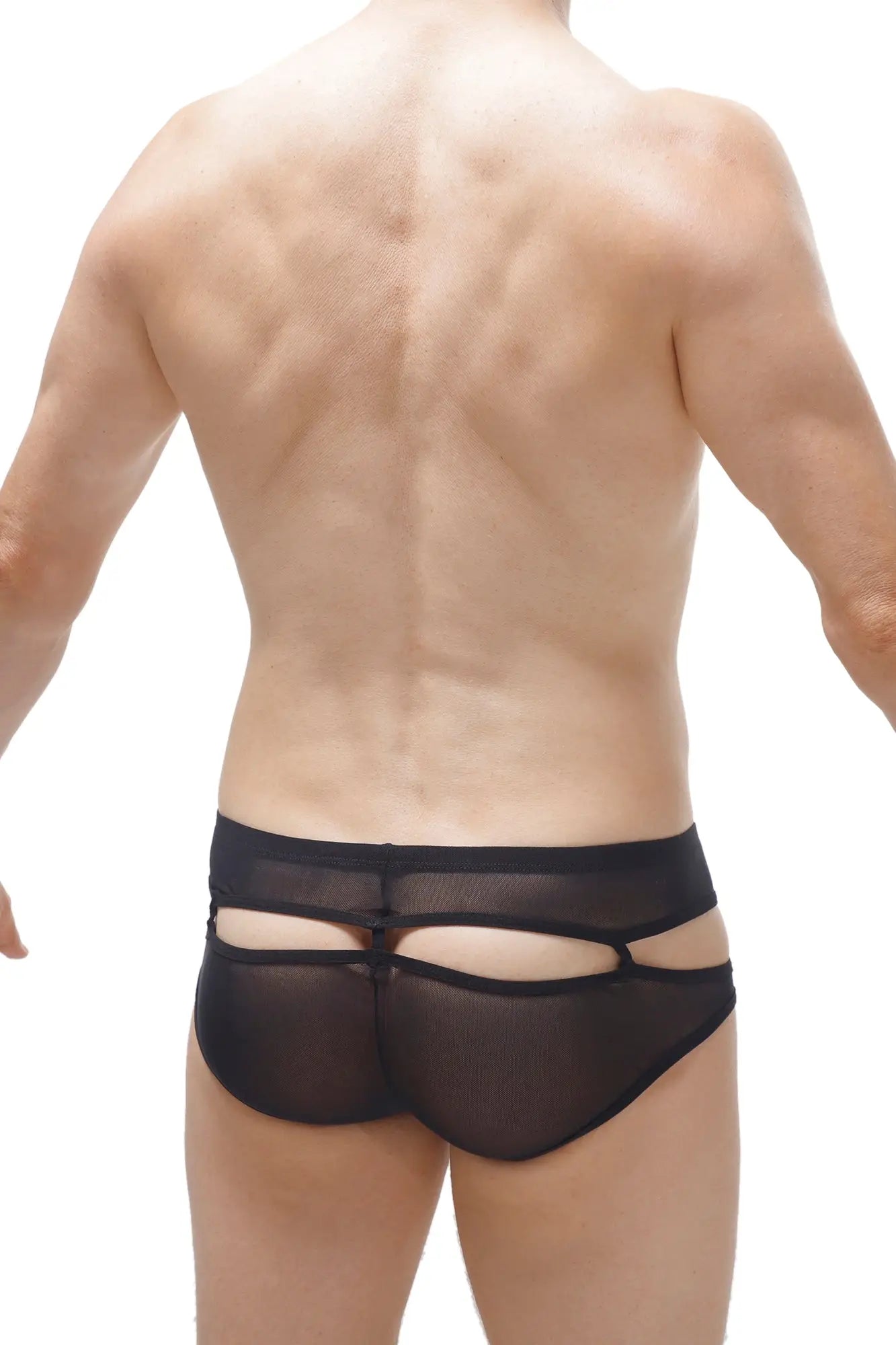 Black sheer mesh briefs bikini carlat net black with a distinctive cutout design on the back side