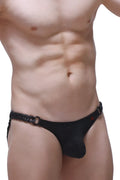 Black mesh bikini briefs with braided chain belt and red logo from bikini chains bee black collection