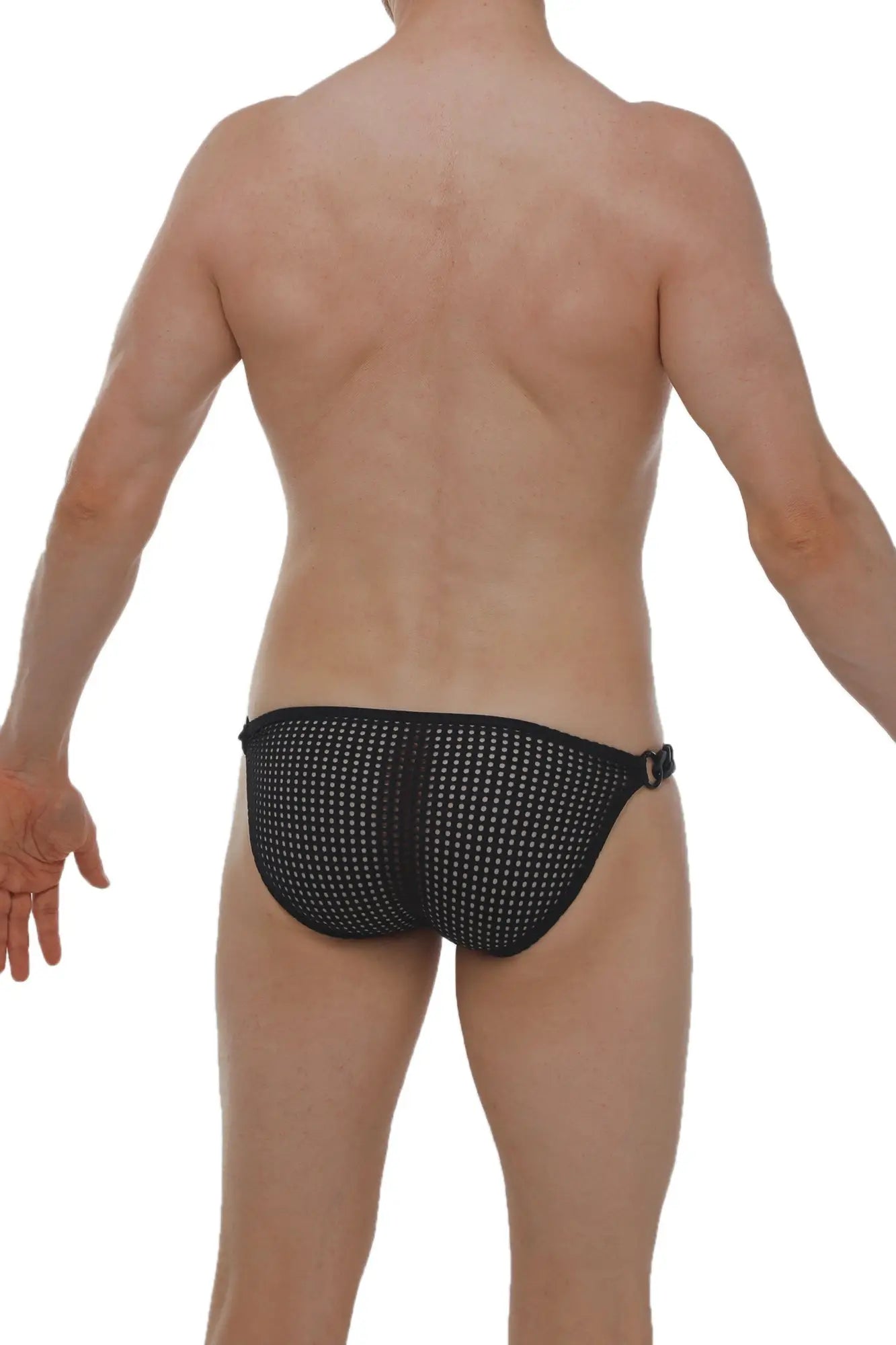 Black mesh briefs bikini chains durtol with dotted pattern and side buckle detail