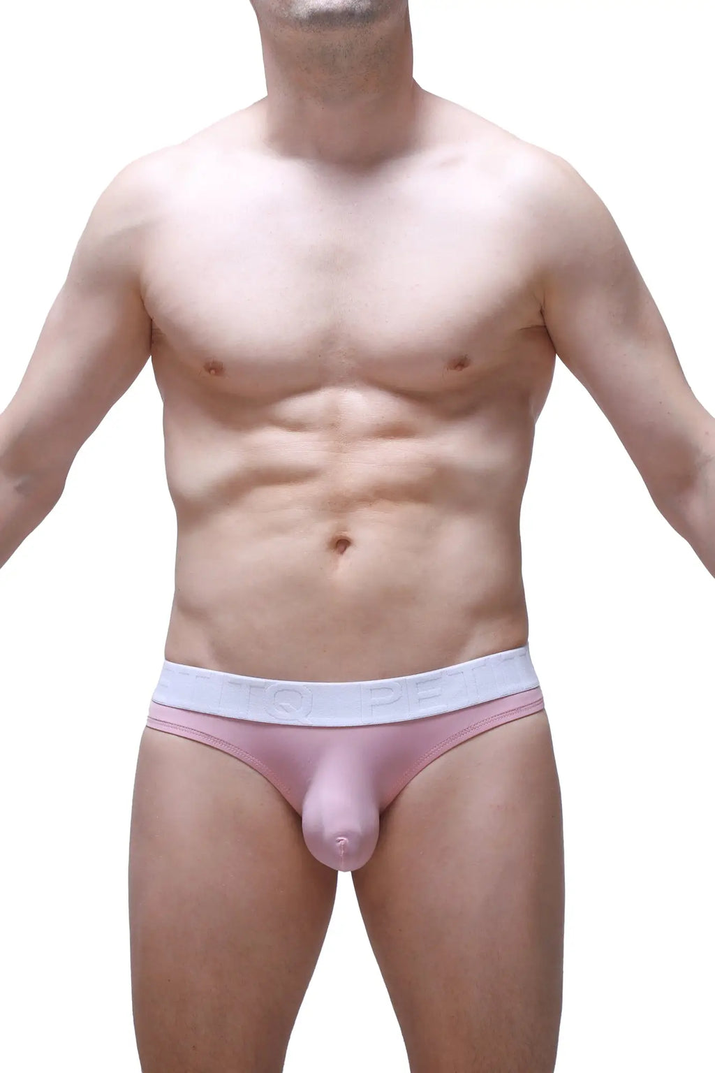 Pink men’s bikini briefs chisa tea rose with white elastic waistband soft breathable fabric