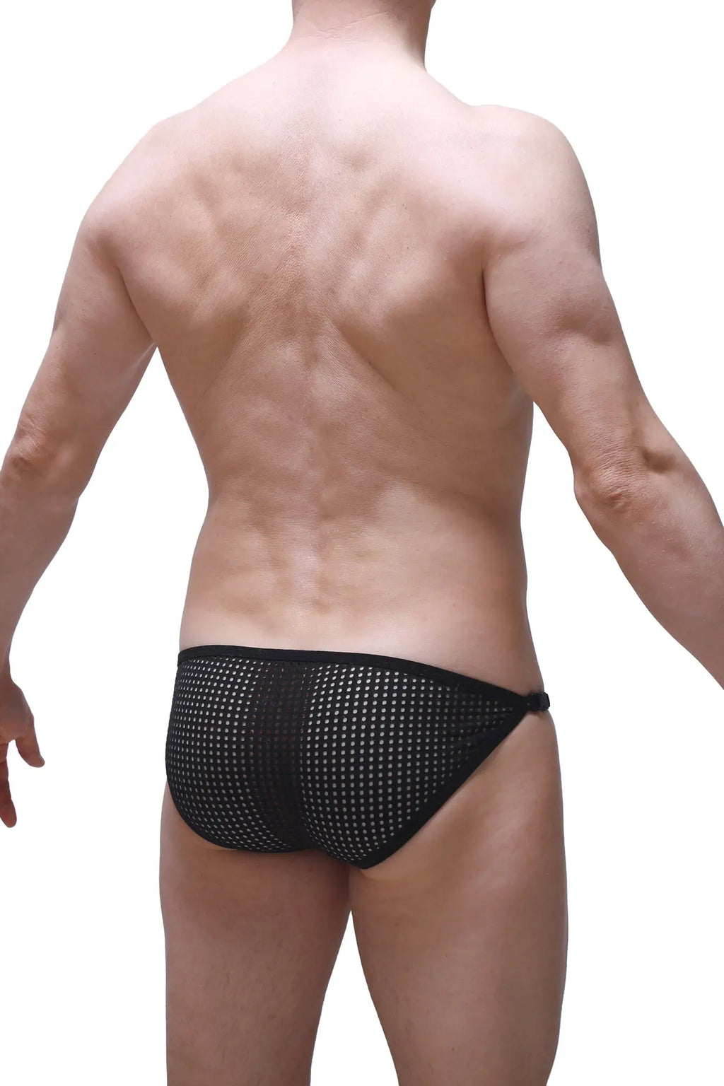 Black mesh bikini Fors durtol briefs featuring a dotted pattern for breathable comfort and stylish wear