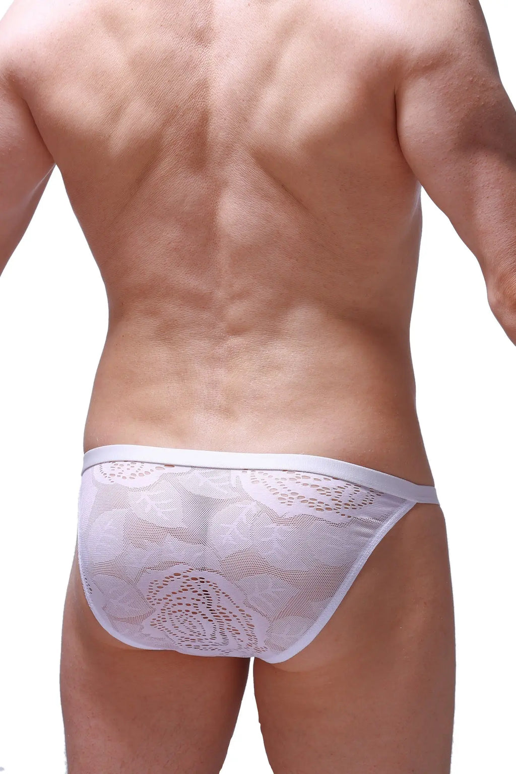 White lace-trimmed Bikini Ladon Coudray briefs in white featuring a delicate patterned mesh design