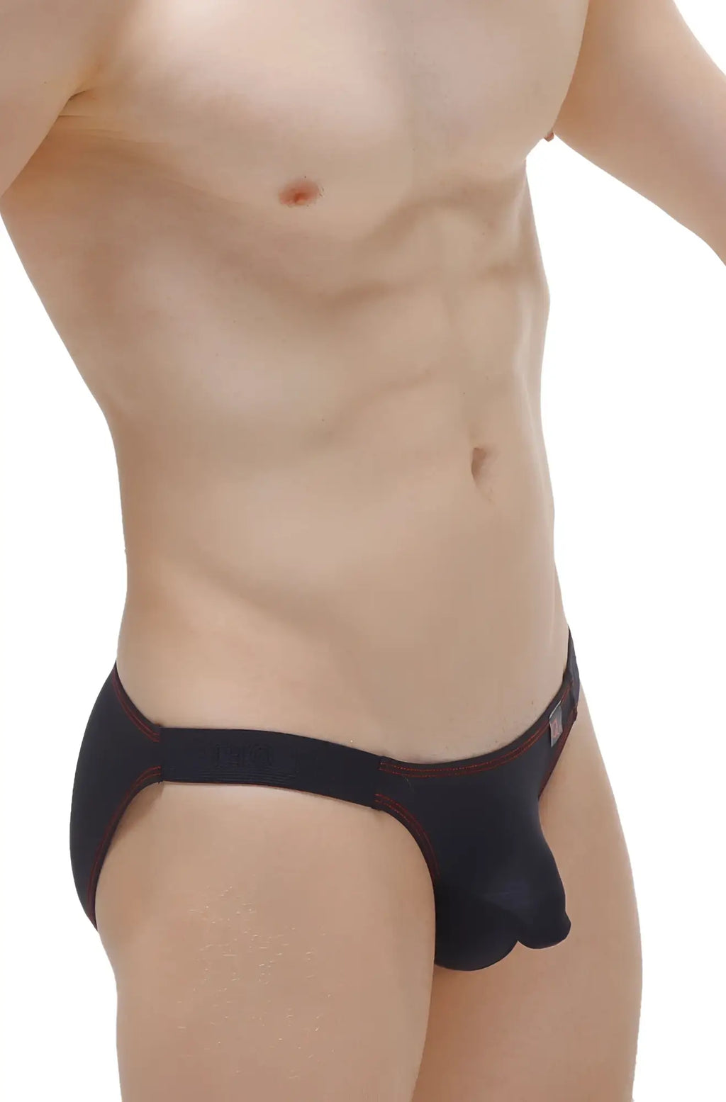 Black men’s briefs bikini mothern black with red waistband trim made from soft breathable fabric