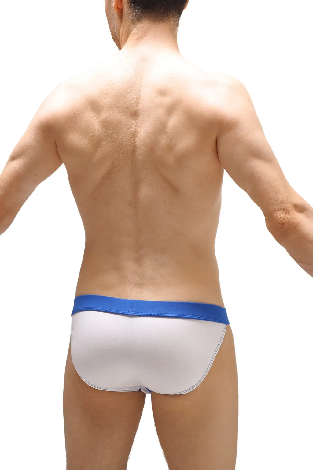 Bikini white w pad briefs with solid blue waistband in soft fabric for comfortable everyday wear