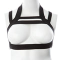 Black strap harness top gender fluid majesty harness multi band black l-xxl with minimalist geometric design