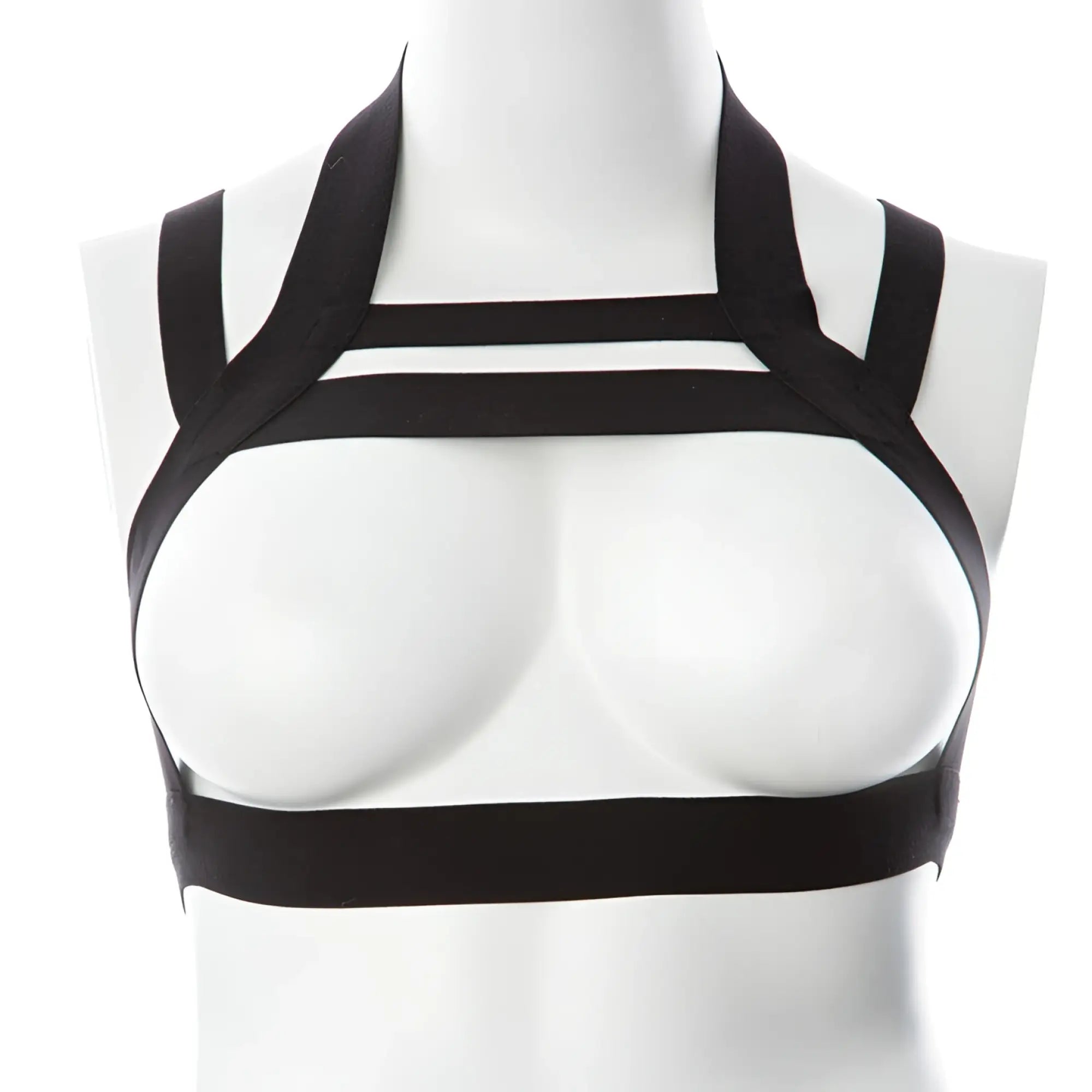 Black strap harness top gender fluid majesty harness multi band black l-xxl with minimalist geometric design