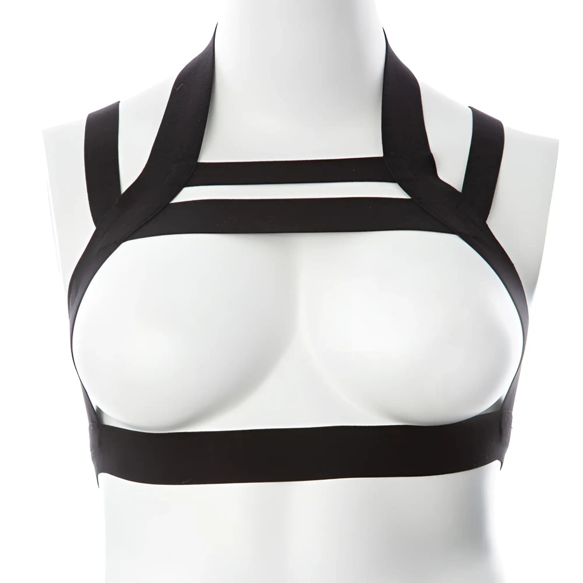 Black strappy harness top with minimalist modern design gender fluid majesty harness multi band in black size s-l