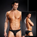 Black blue line performance front zipper microfiber bikini briefs in size lxl showing front view