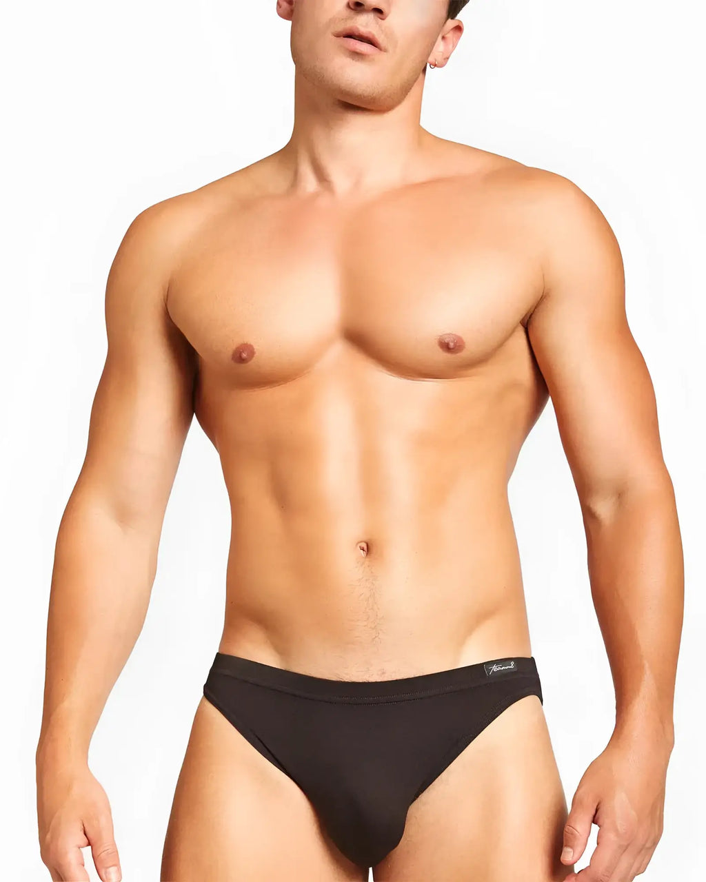 Black body bamboo bikini brief with smooth form-fitting design and subtle brand tag on waistband