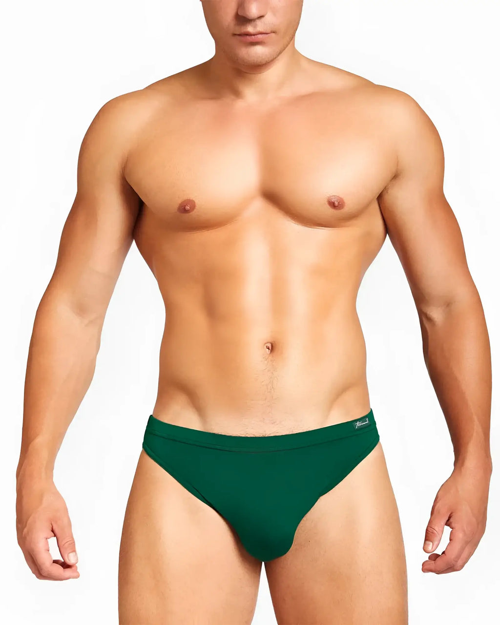 Dark green seamless body bamboo bikini brief with subtle brand logo on waistband for comfortable everyday wear