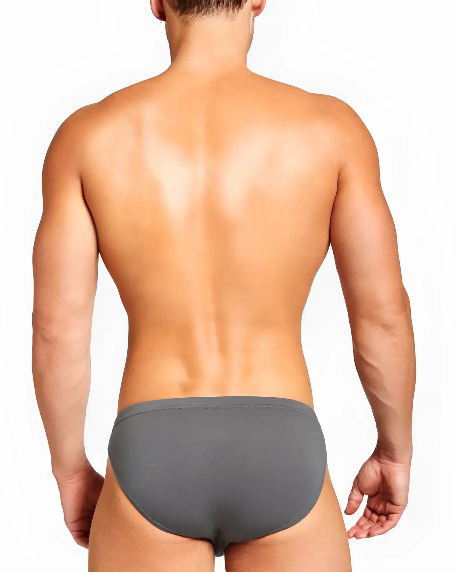 Gray body bamboo bikini brief with smooth form-fitting design made from breathable bamboo fabric