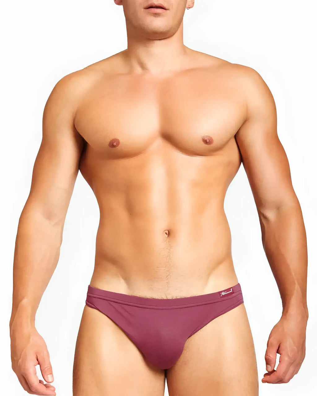 Maroon body bamboo bikini brief with form-fitting design and subtle brand logo on waistband
