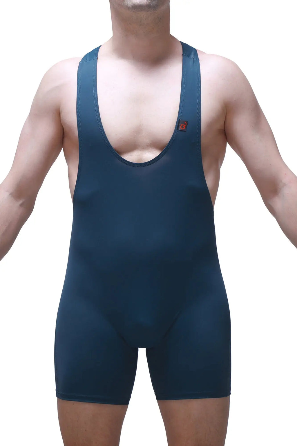 Dark blue bodyboxer athletic singlet with snug fit and thin shoulder straps for activewear use