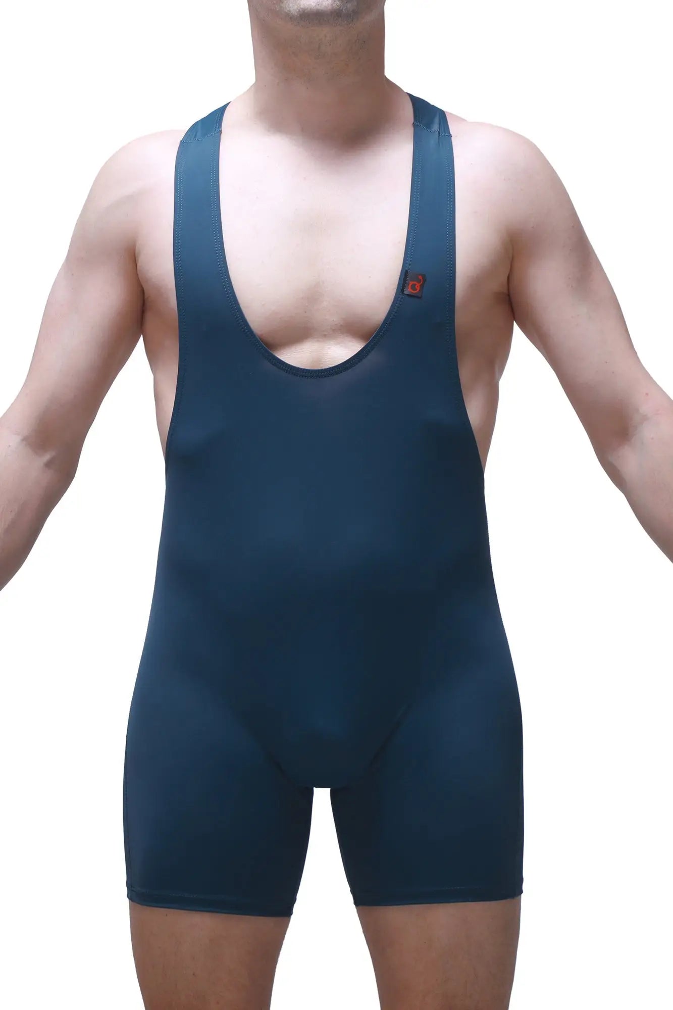 Dark blue bodyboxer athletic singlet with snug fit and thin shoulder straps for activewear use