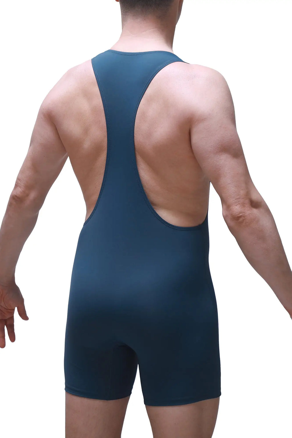 Bodyboxer blue dark teal athletic singlet with racerback design and short legs for activewear use