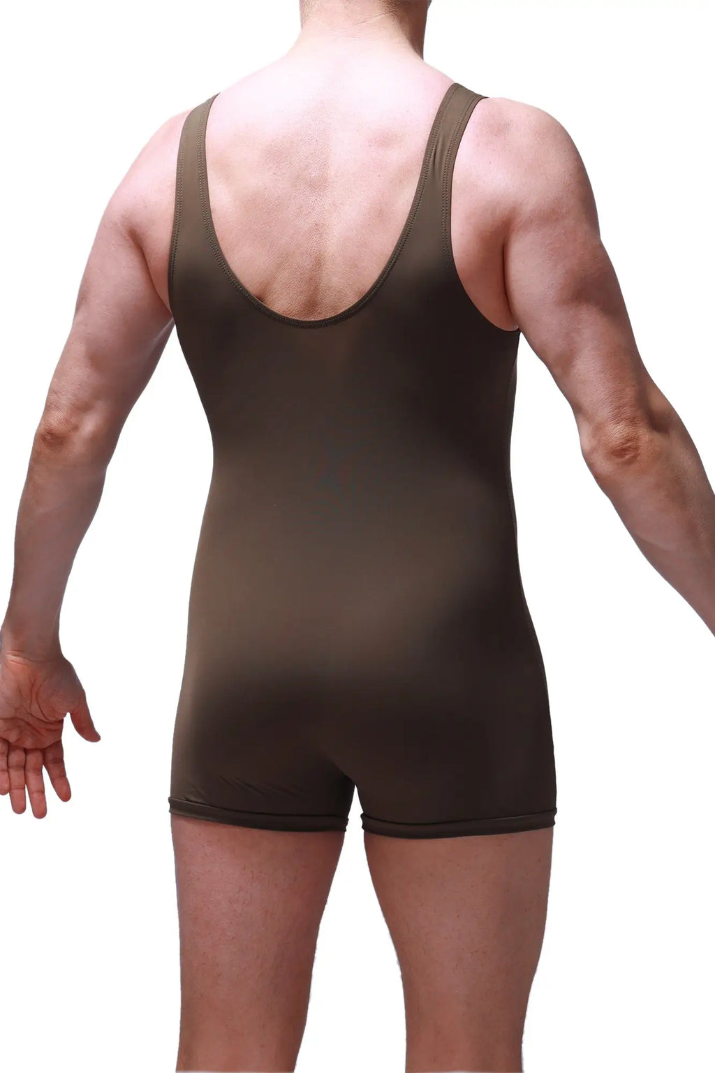 Bodyboxer Malay olive sleek olive green compression singlet with deep scoop neckline and snug fit
