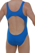 Bright blue Bodybrief Nexon one-piece swimsuit showing back with circular cutout for stylish swimwear look