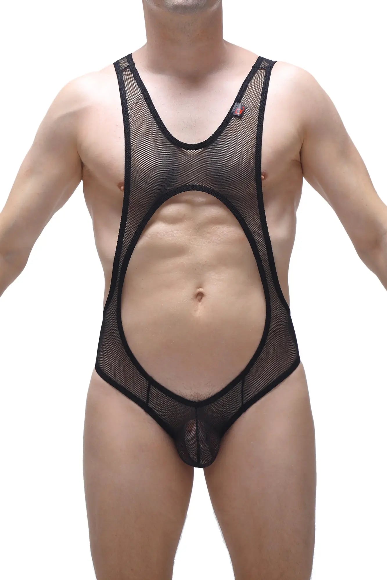 Black mesh bodysuit with cutout design from bodybriefs mus net black in sheer breathable fabric