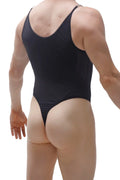 Bodysuit bevans black one-piece swimsuit with thin straps and low-rise cut in black fabric for stylish swimwear look