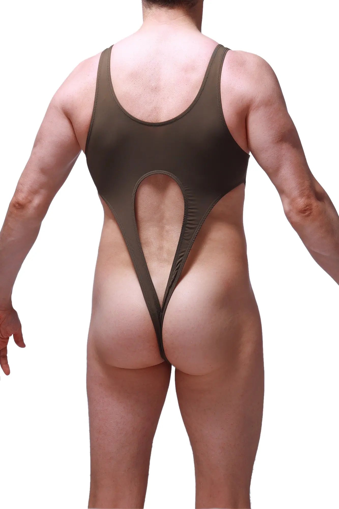 Olive green one-piece bodysuit caussol plum olive with a distinctive cutout design ideal for stylish swimwear