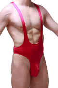 Red metallic one-piece bodysuit thong gonzac joe framboise with pink shoulder straps for stylish swimwear look