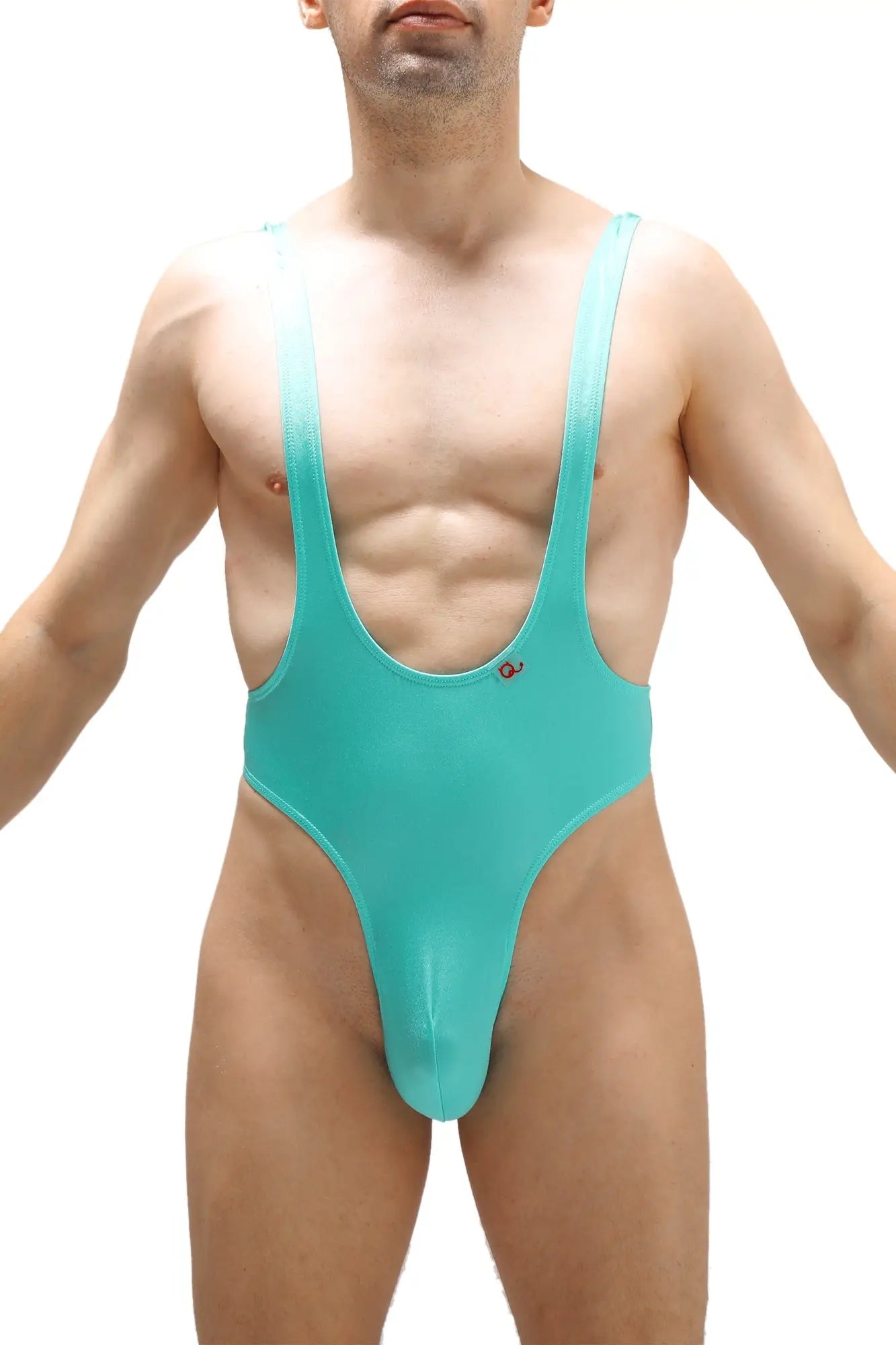 Teal bodysuit thong gonzac joe green with thin shoulder straps and high cut leg design for swimwear or beachwear