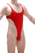 Red mesh bodythong carbay bee one-piece swimsuit with high-cut leg and thin shoulder straps