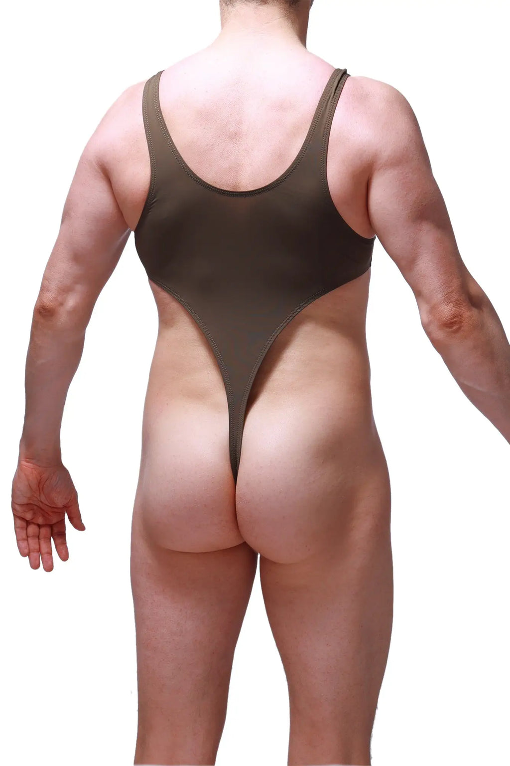 Olive green one-piece swimsuit bodythong carbay with high-cut legs and thin shoulder straps for a sleek fit