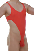 A vibrant red form-fitting one-piece swimsuit with high-cut leg and cutout side panel in plum crimson color