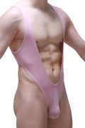 A sleek pink one-piece Bodythong Gonzac swimsuit with a deep v-neckline and high-cut legs in tea rose color