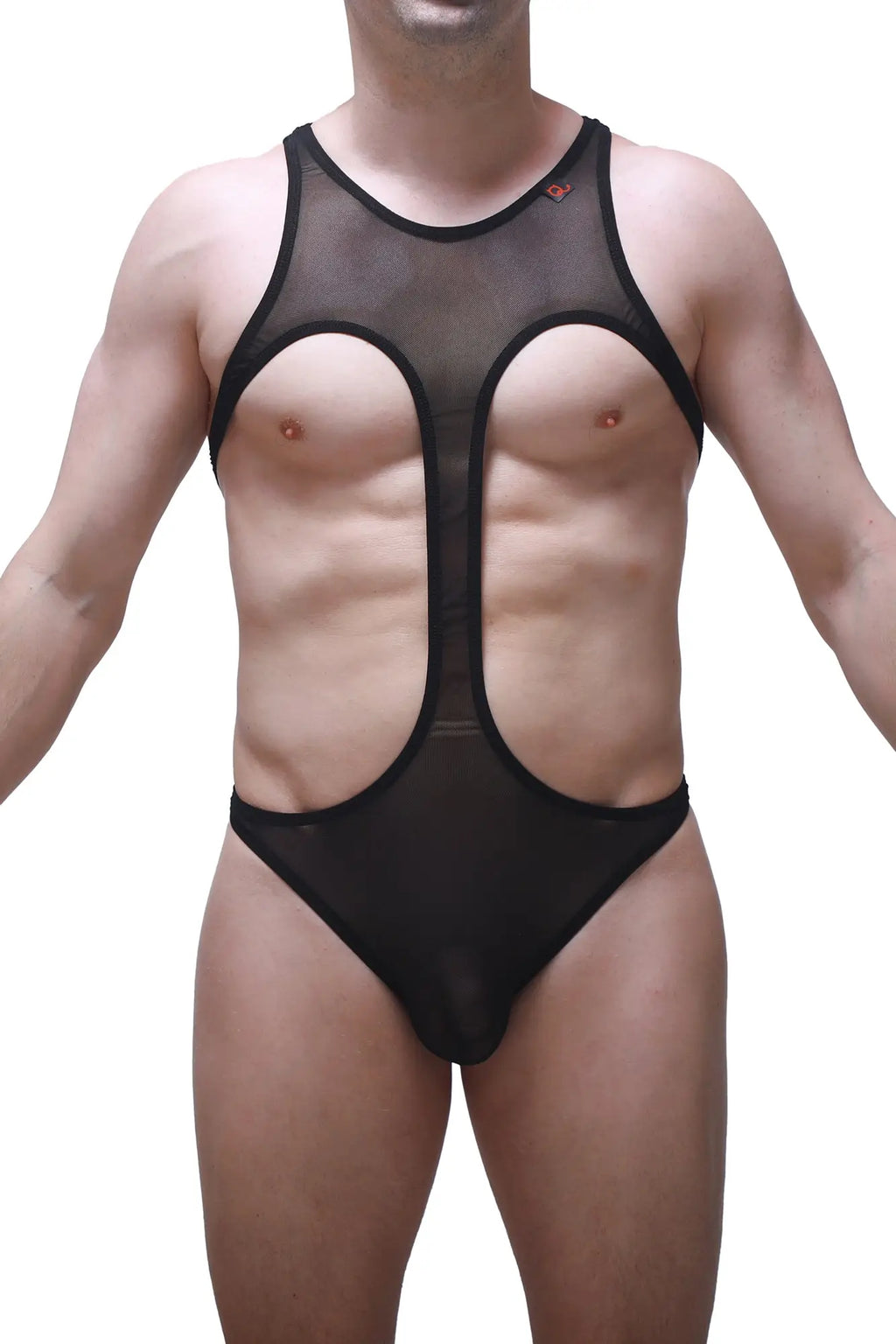 Bodythong gracay net black sheer mesh one-piece swimsuit with bold cutouts and sleek form-fitting design