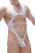 White mesh one-piece swimsuit bodythong journy bee white with cutout design and metallic clasp at front