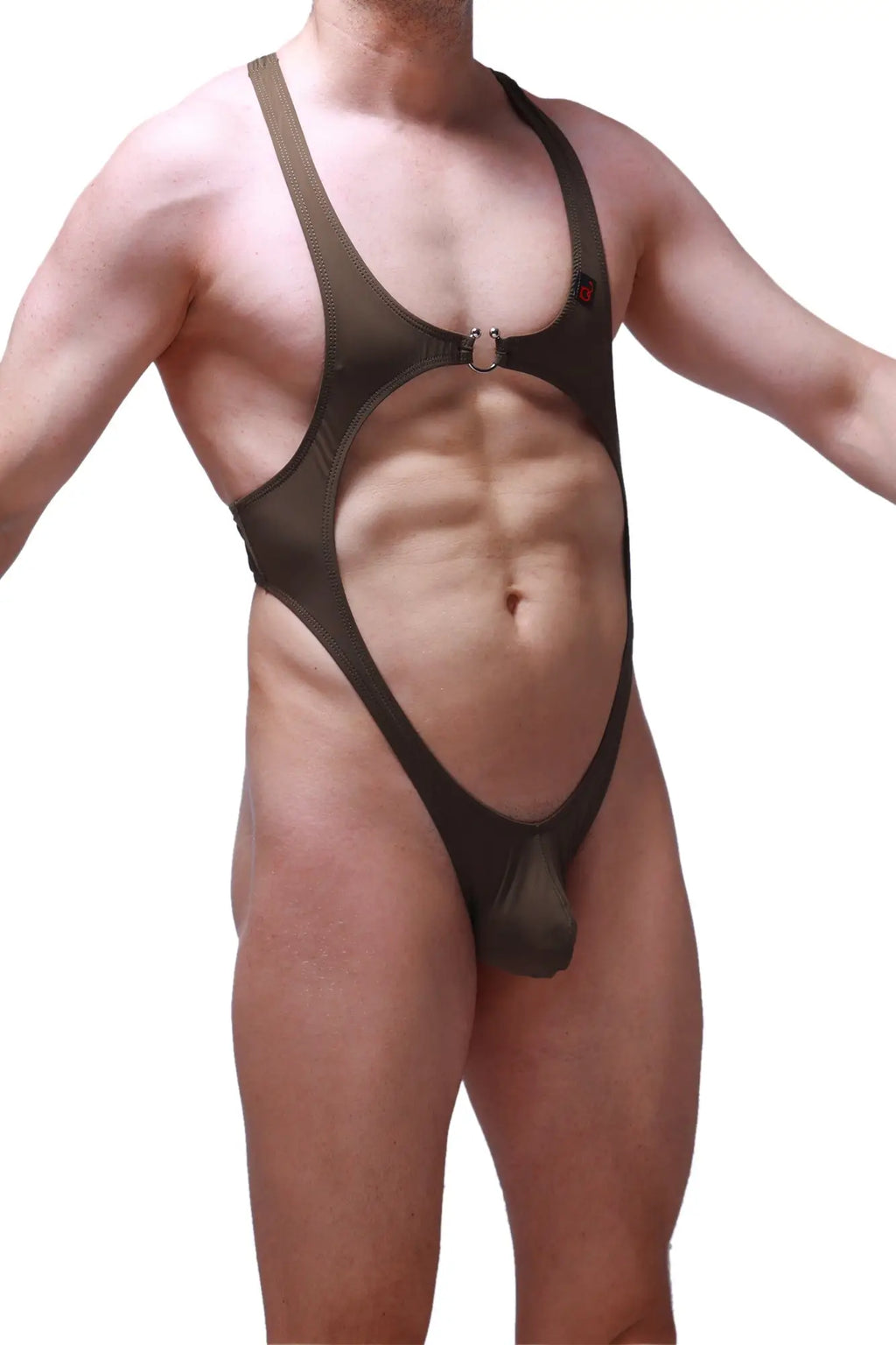 Dark olive green bodythong journy olive one-piece swimsuit with cutout design and adjustable shoulder straps
