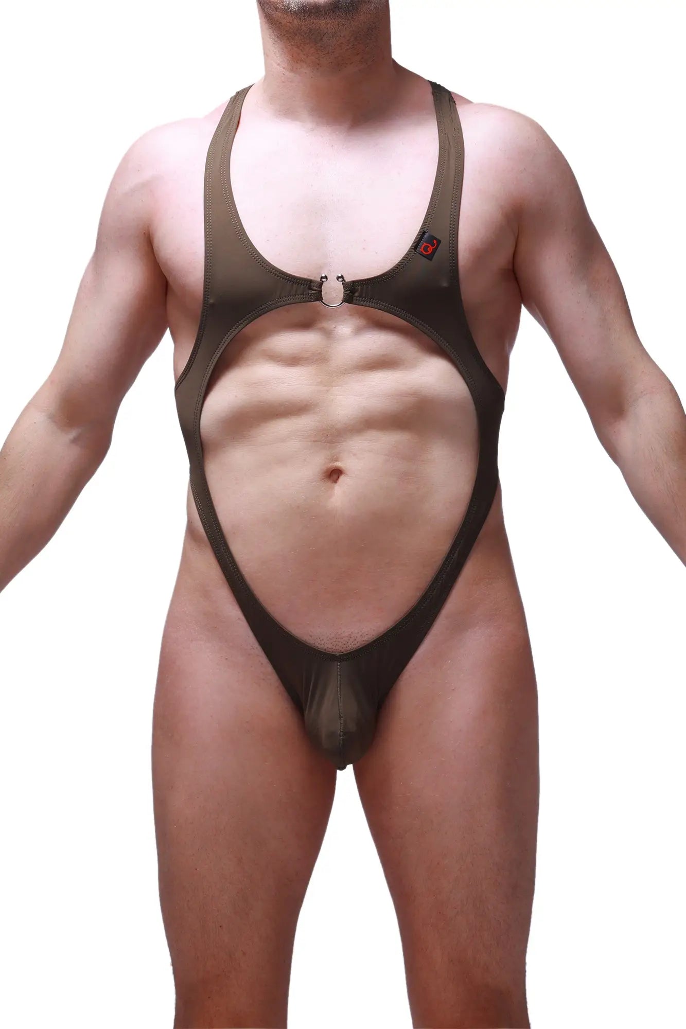 Olive green Bodythong Journy one-piece swimsuit with cutout design and adjustable straps for comfortable fit