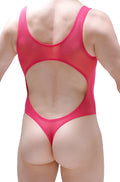A vibrant pink sheer mesh one-piece swimsuit with a bold cutout design bodythong nexon net fuchsia