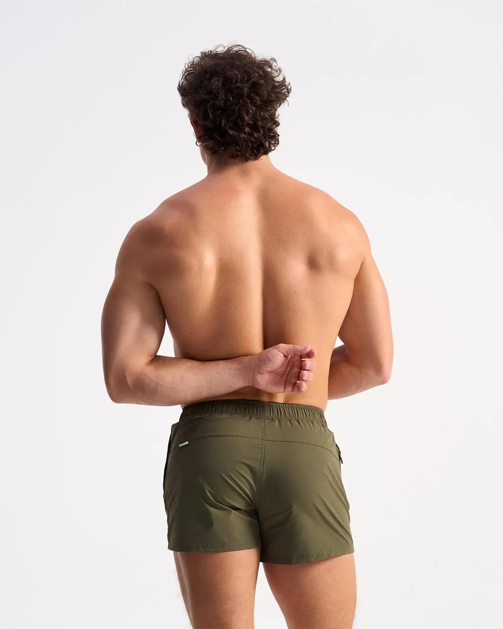 Bolt 3 inch olive green athletic shorts with sleek modern design and elastic waistband for active wear
