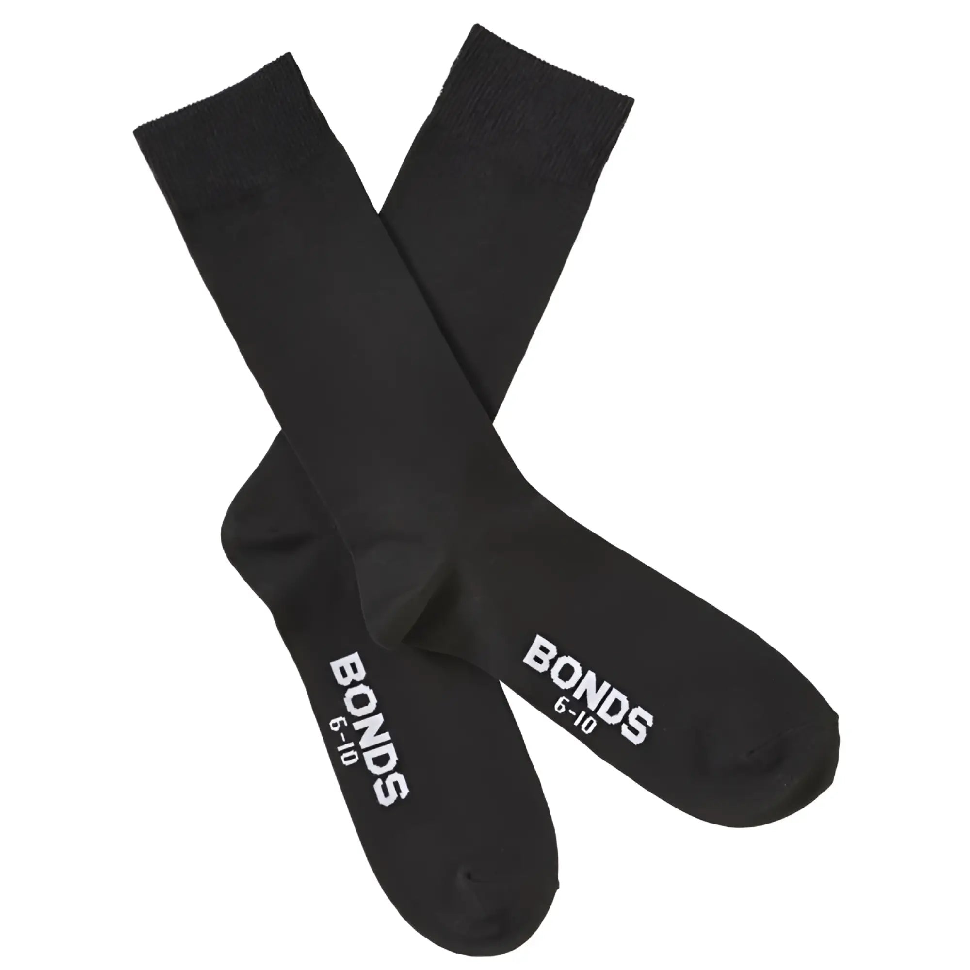 Back view of bonds everyday oxford crew socks black cotton with white bonds 6-10 branding on the heel