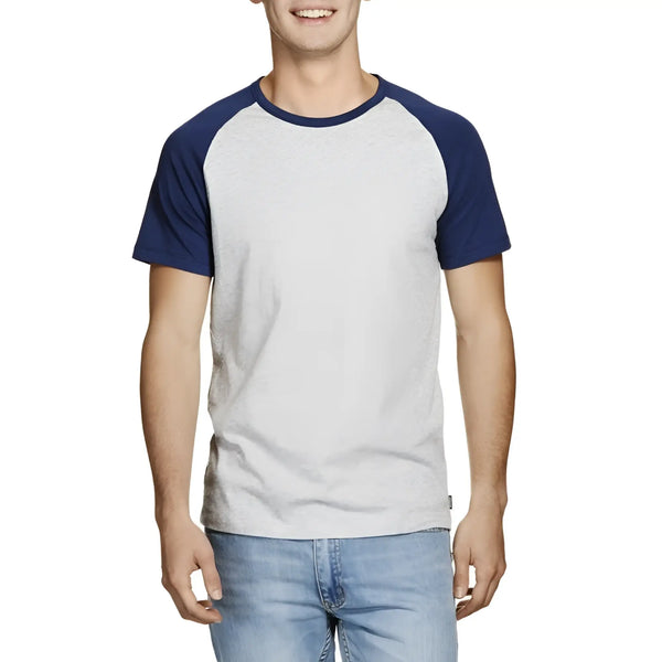 Heather gray and navy blue bonds besties raglan short sleeve t shirt in size m with new grey marle and commander colors